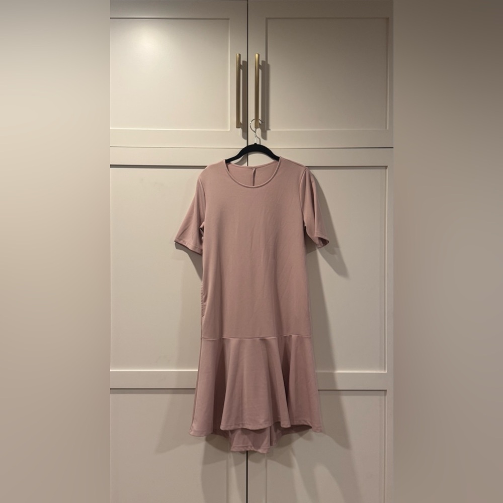 Mauve colored dress, light fabric great for office or church.